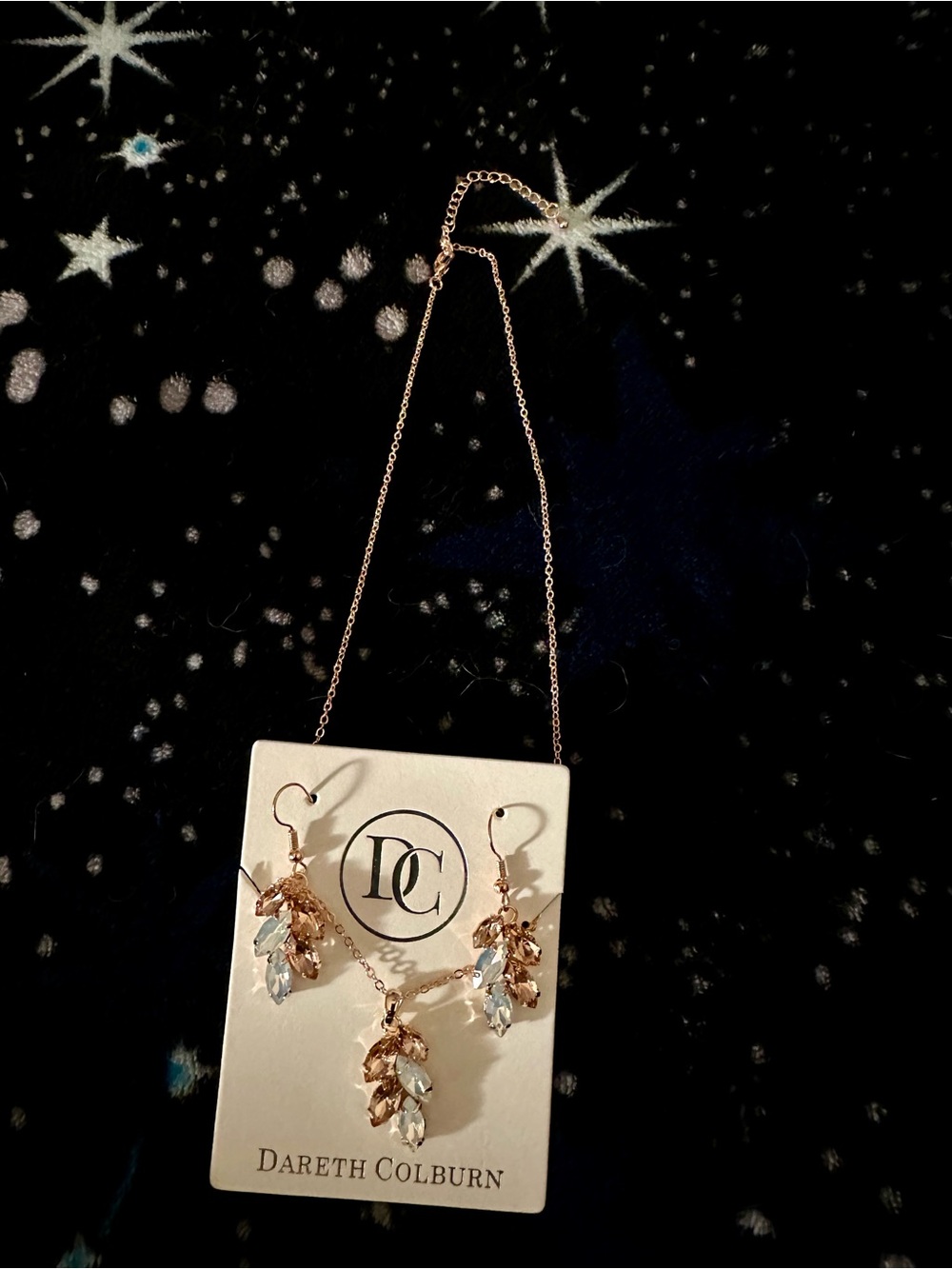Dareth Colburn NWT Rose Gold and Opal Crystal Pendant Necklace & Earrings Set - Picture 3 of 3
